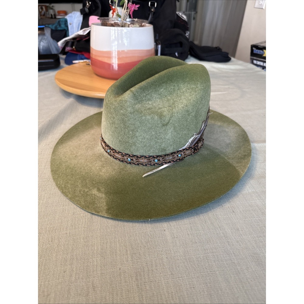 100% Wool Western Cowboy Hat Green size 7 1/4 Renegade By Bailey made in the USA